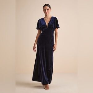Lulu’s Mystical Charm Navy Velvet Flutter Sleeve Maxi Dress
